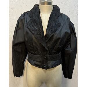 VTG Global Identity Batwing Long Lapel Contrast Leather Lined Snaps Jacket Wm Sm